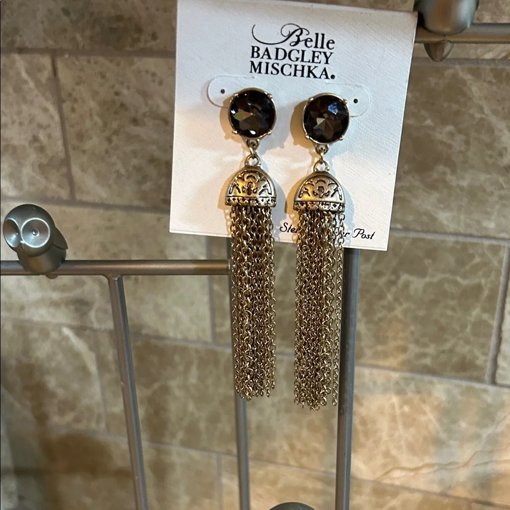 Belle Badgley Mischka gold-tone multi-chain tassel earring, 4”, NWT
